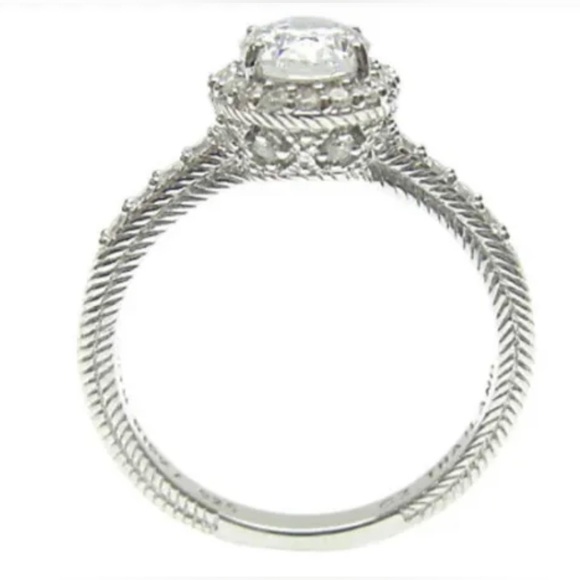 Designer Signed Judith Ripka Sterling Silver Oval Cubic Zirconia Halo Ring - Picture 12 of 15